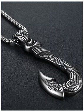Bohemian Engraved Ocean Fishhook Pendant Cross-Culture Fusion Maritime Talismans
